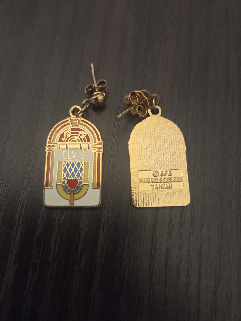 ELVIS Gold-Tone Jukebox Enamel Drop Earrings Vintage